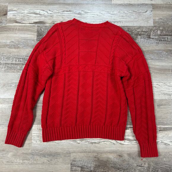 Vintage GAP Red Cable Knit Cotton Sweater Chunky Retro Winter Large - Picture 4 of 4